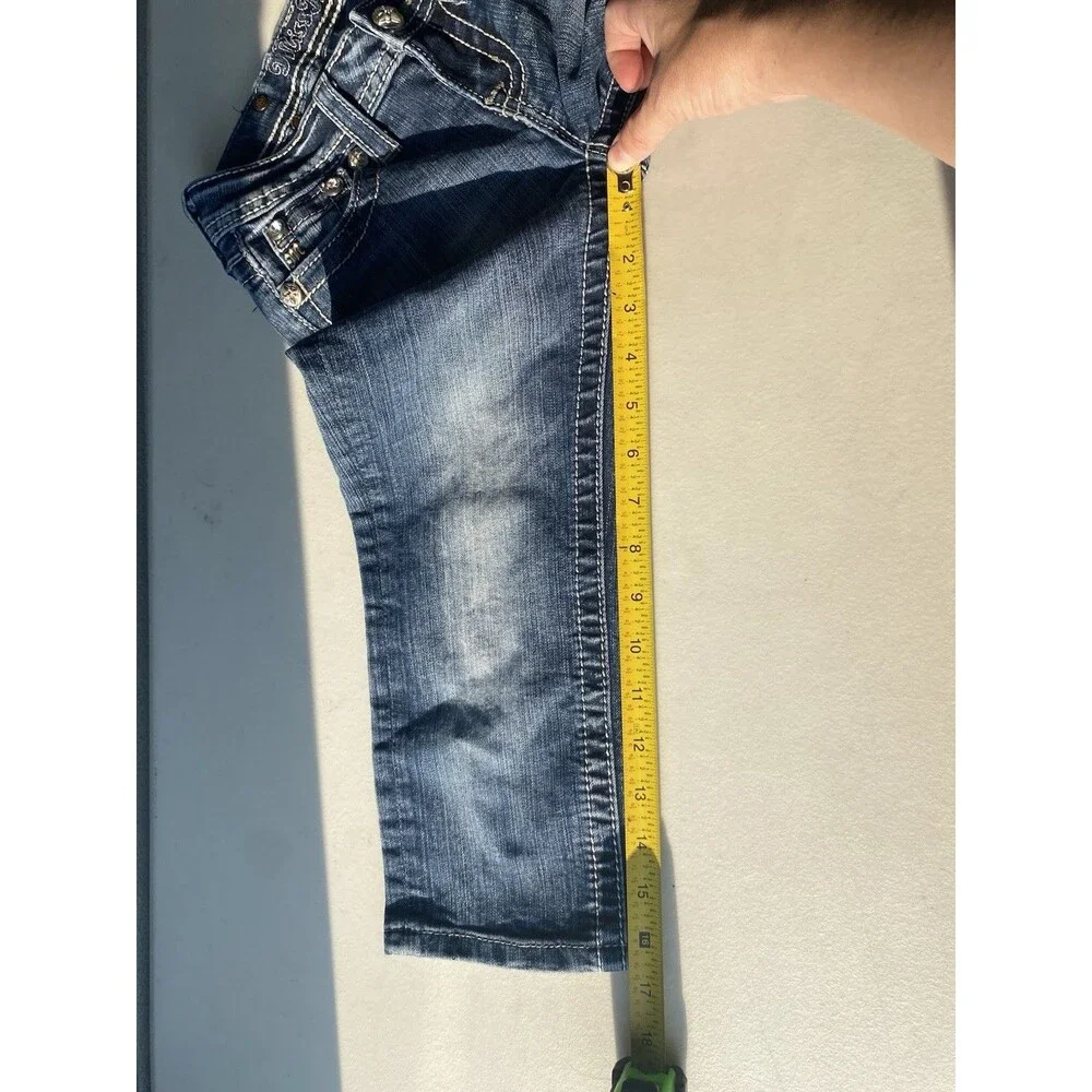 Miss Me Girls Denim Capri Jeans Size 10 Winged Flap Pocket Rhinestone JK5740P